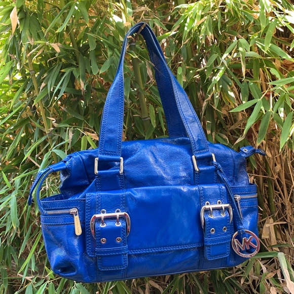 MICHAEL KORS blue patent leather satchel bag purse tote - Picture 5 of 15